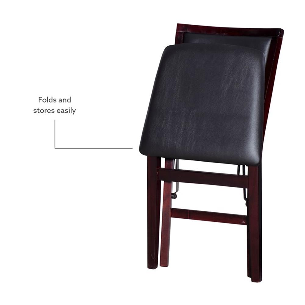 Linon Triena Set of 2 Folding Chairs Brown Faux Leather Back/Seat in Merlot Wood - Picture 1 of 17