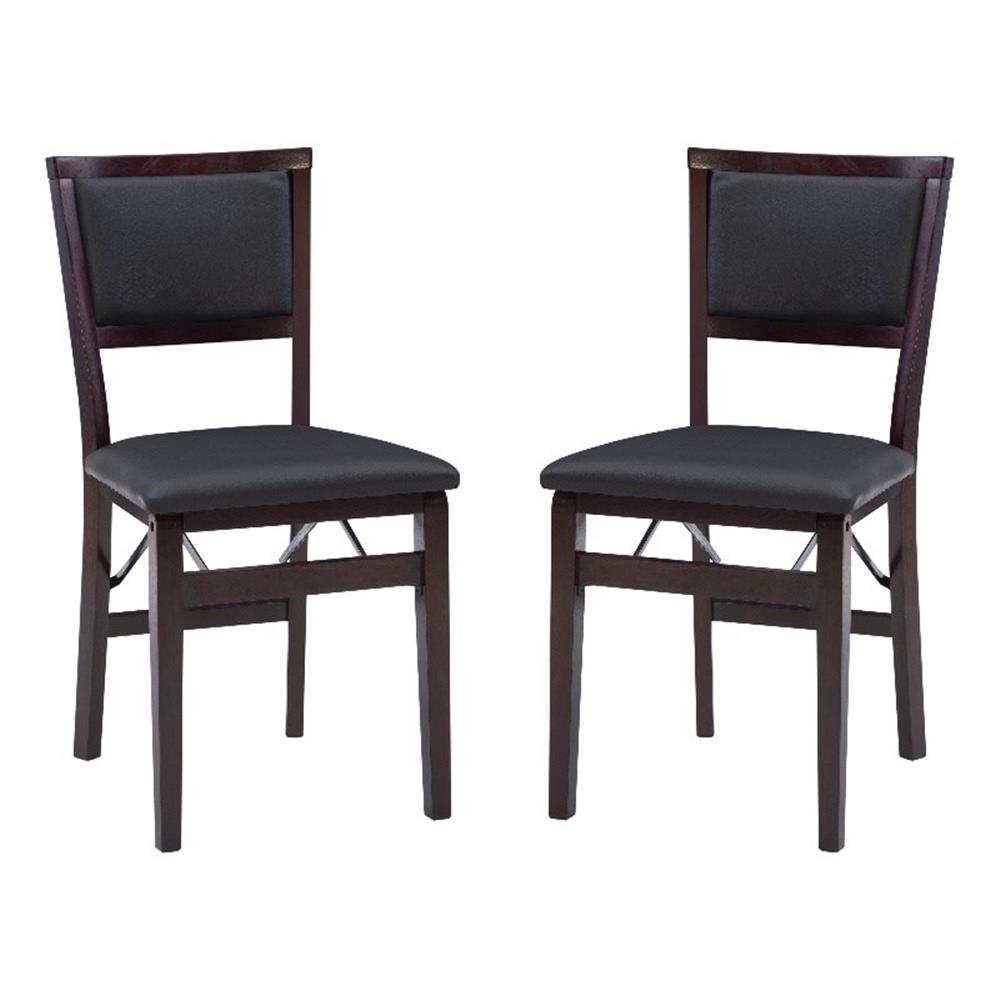 Linon Triena Set of 2 Folding Chairs Brown Faux Leather Back/Seat in Merlot Wood - Picture 2 of 17
