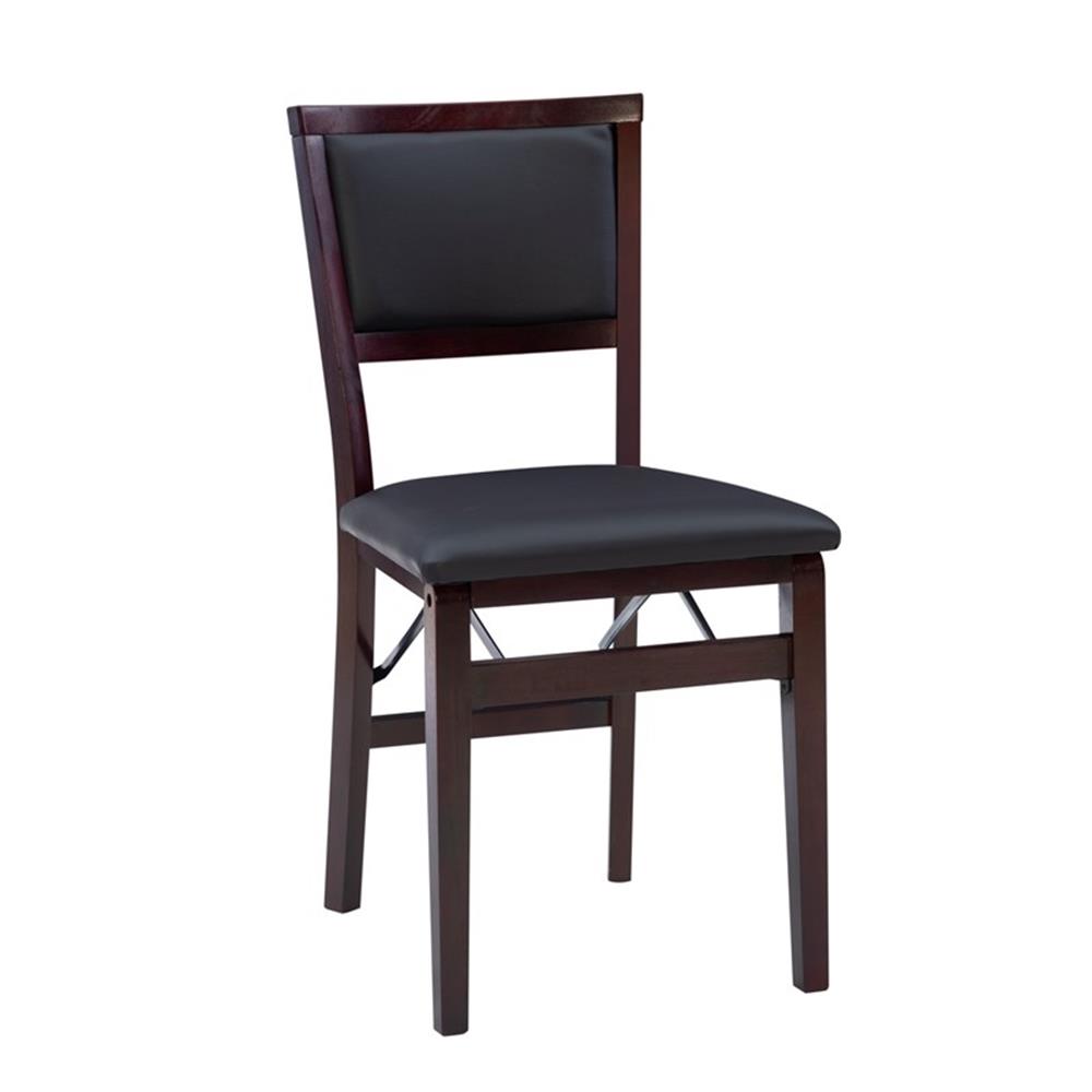 Linon Triena Set of 2 Folding Chairs Brown Faux Leather Back/Seat in Merlot Wood - Picture 16 of 17