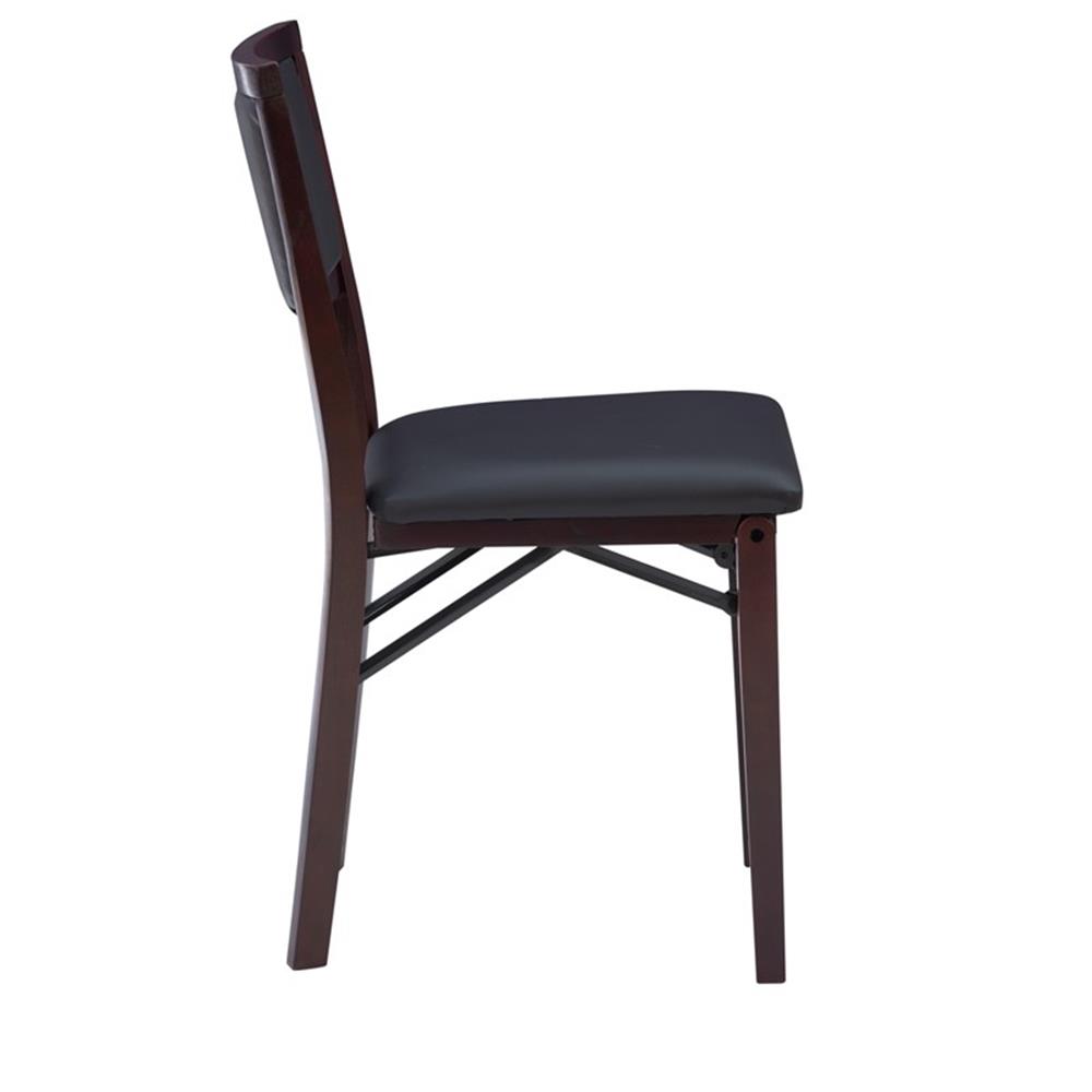 Linon Triena Set of 2 Folding Chairs Brown Faux Leather Back/Seat in Merlot Wood - Picture 5 of 17