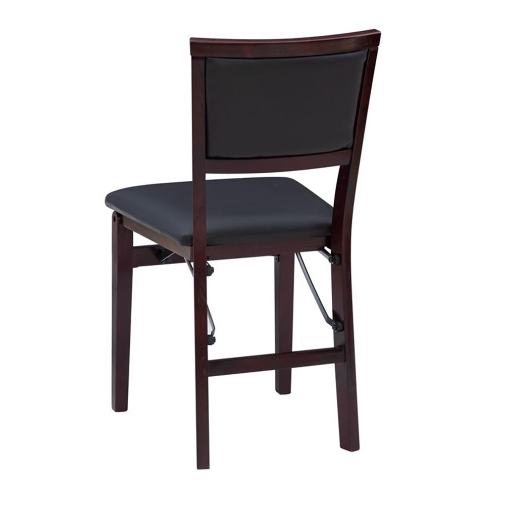 Linon Triena Set of 2 Folding Chairs Brown Faux Leather Back/Seat in Merlot Wood - Picture 12 of 17