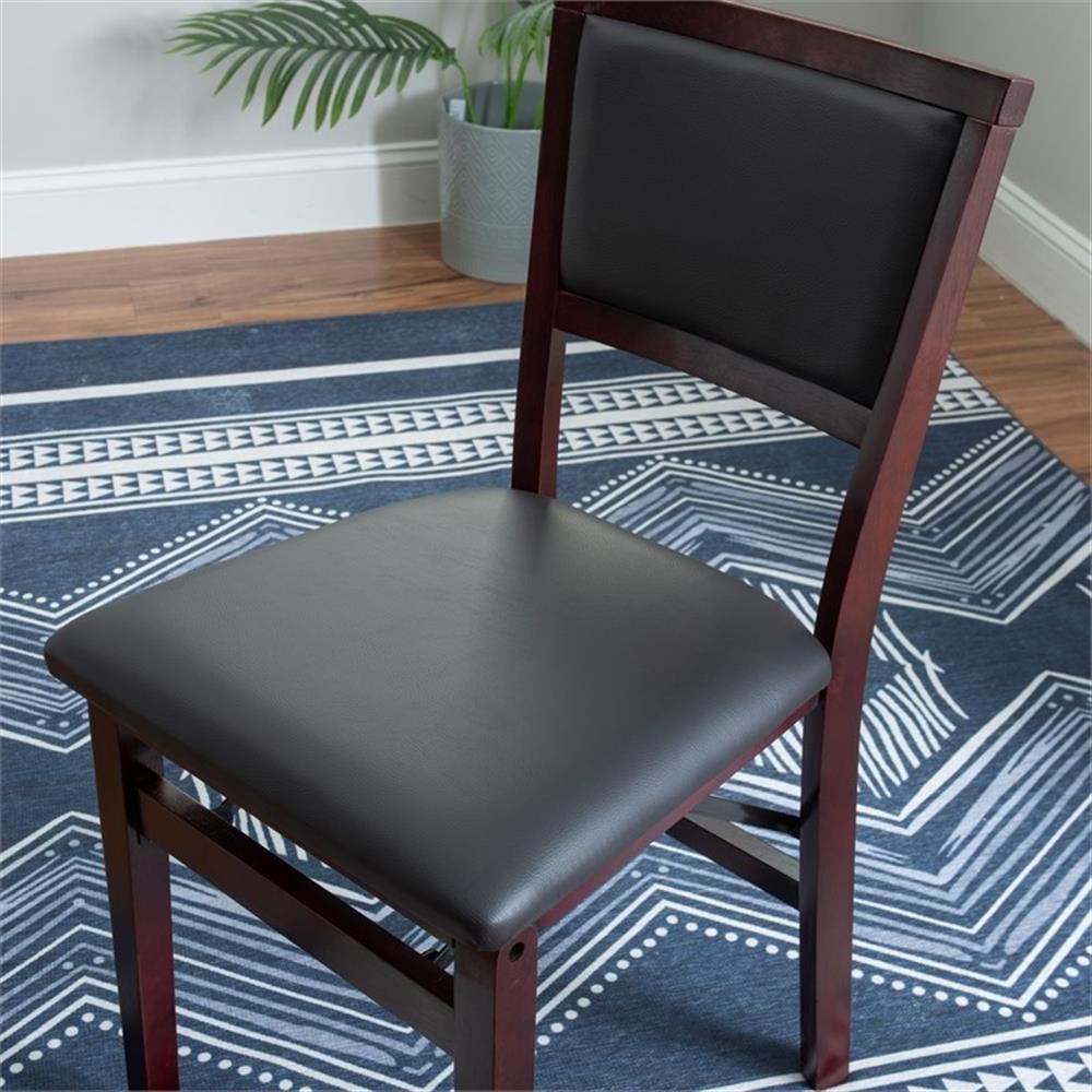Linon Triena Set of 2 Folding Chairs Brown Faux Leather Back/Seat in Merlot Wood - Picture 7 of 17