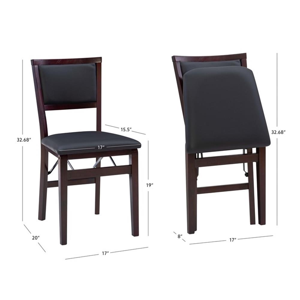 Linon Triena Set of 2 Folding Chairs Brown Faux Leather Back/Seat in Merlot Wood - Picture 13 of 17