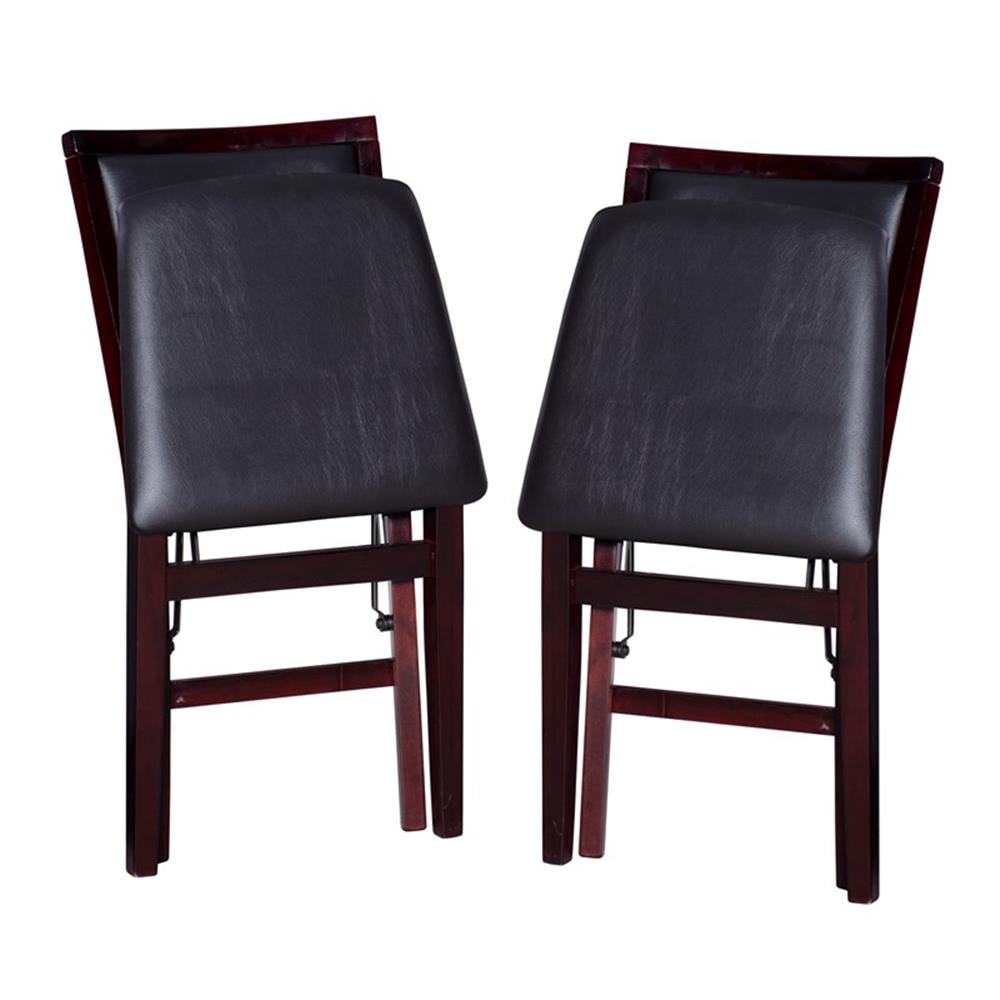 Linon Triena Set of 2 Folding Chairs Brown Faux Leather Back/Seat in Merlot Wood - Picture 9 of 17