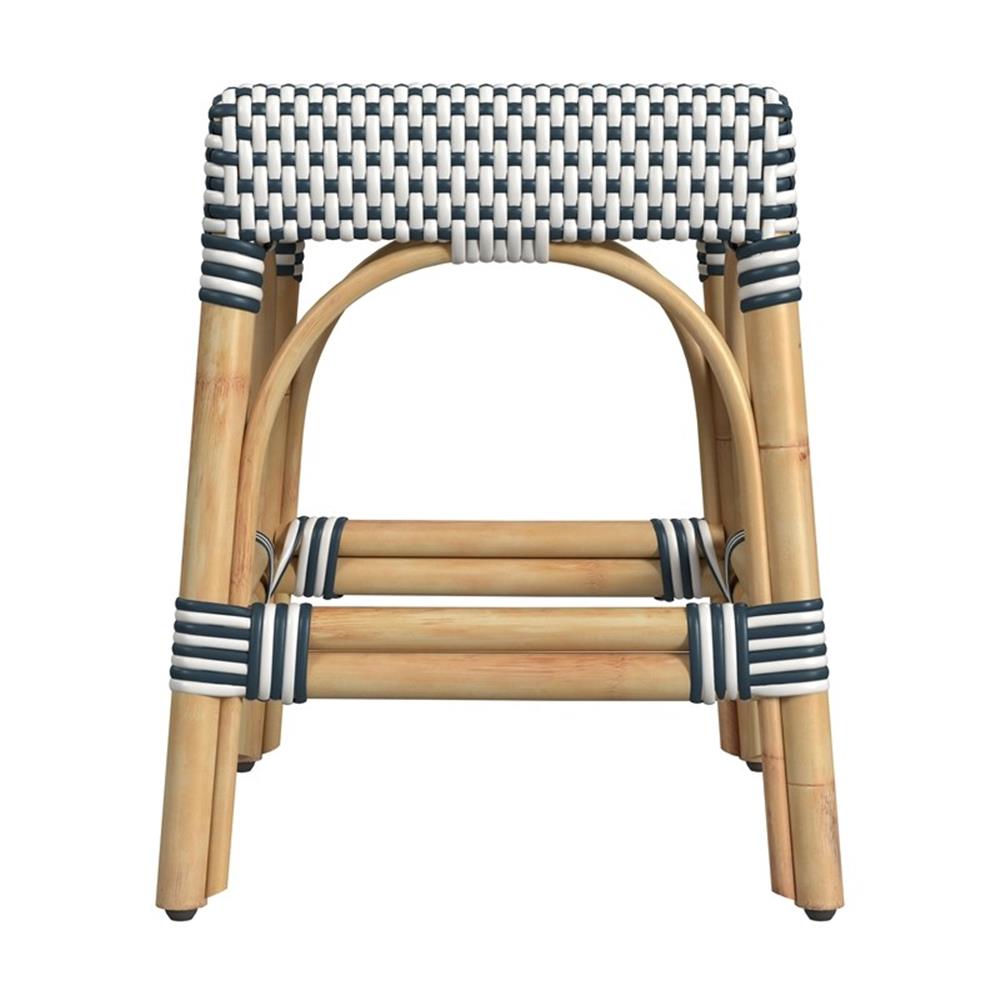 Butler Specialty Company Robias Rattan 18" Dining Stool - White / Navy - Picture 3 of 6