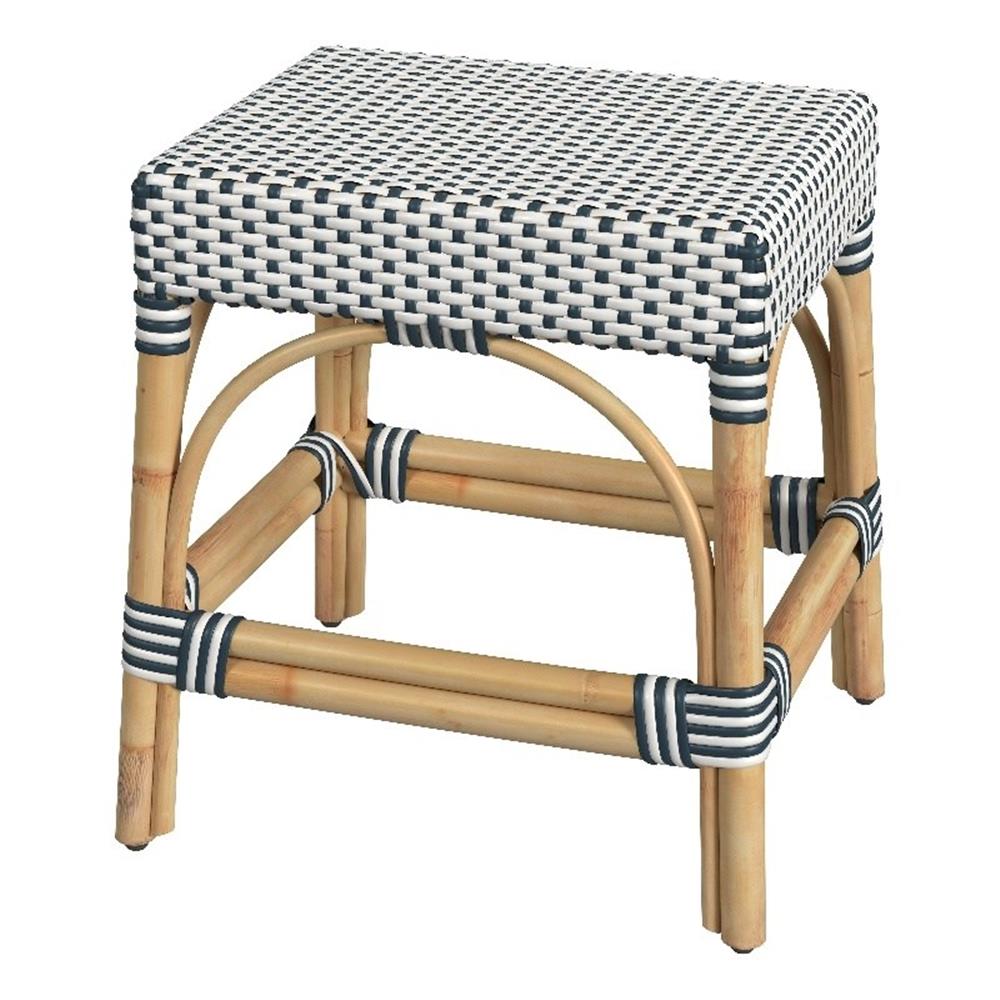 Butler Specialty Company Robias Rattan 18" Dining Stool - White / Navy - Picture 1 of 6
