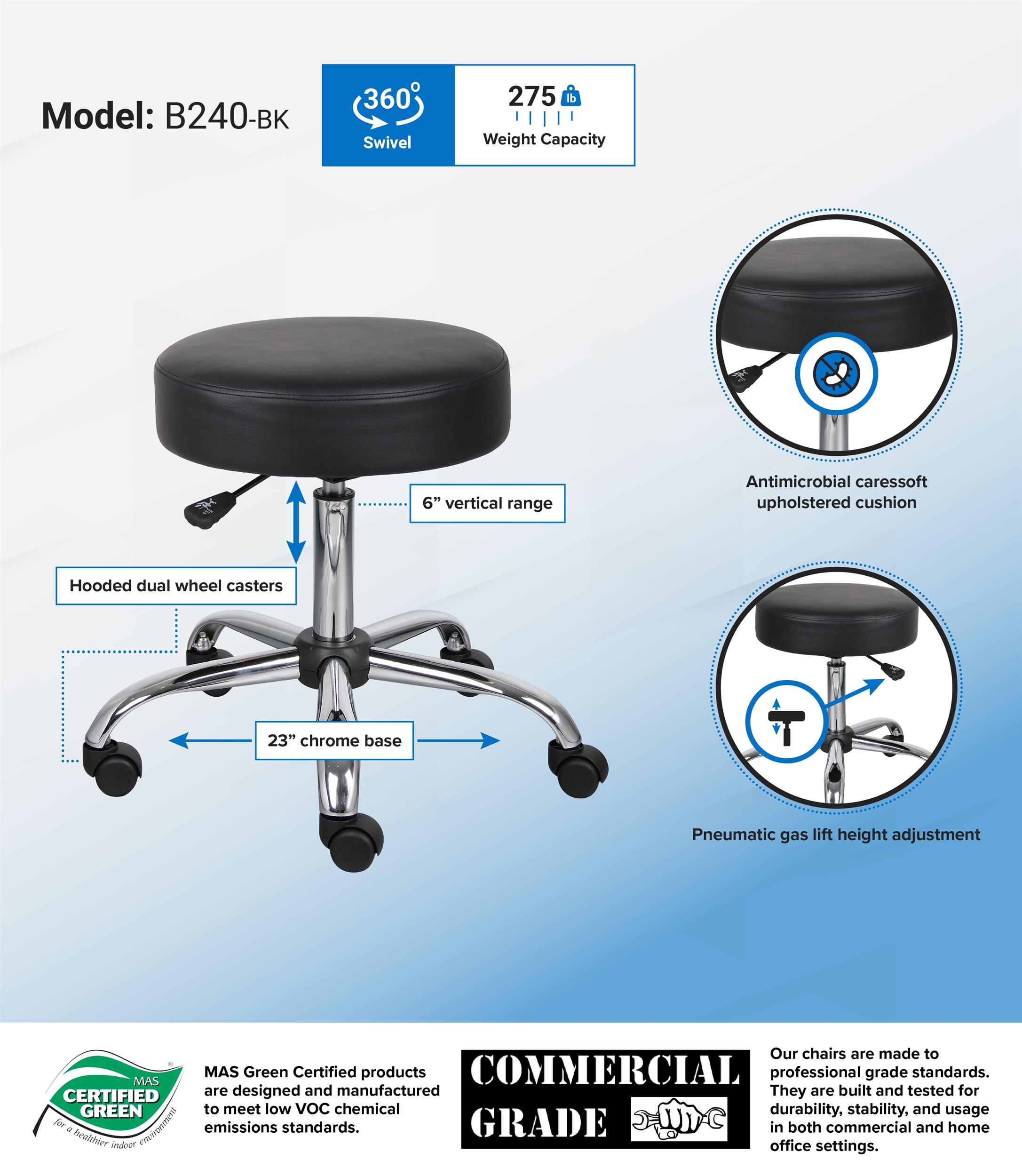 Boss Office Products Vinyl Medical Stool in Black - Picture 3 of 3