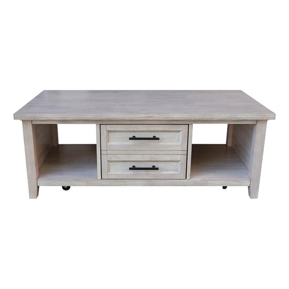 Sanibel Solid 52″ Wood Rectangular Coffee Table with Casters in Macchiato