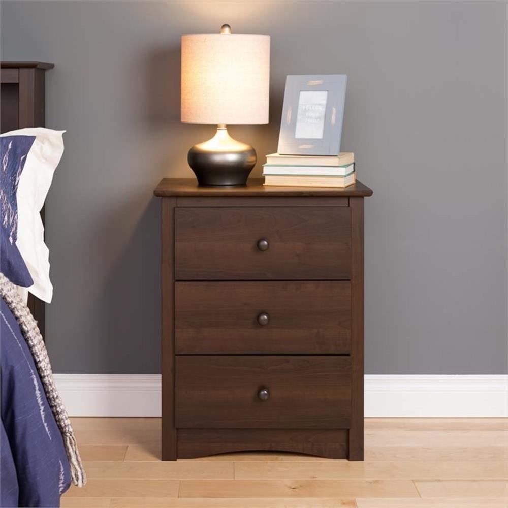 Prepac Sonoma 23 in. 3-Drawer Engineered Wood Nightstand in Espresso ...
