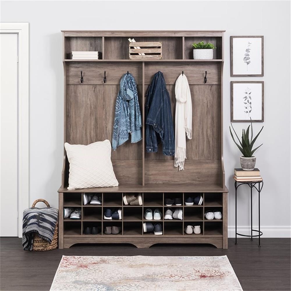 Prepac 77 in. Tall 24 Cubbies Engineered Wood Hall Tree in Drifted Gray ...