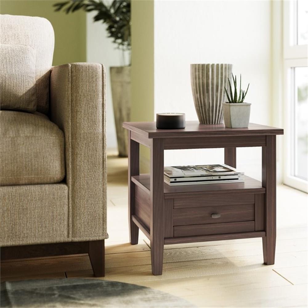Warm Shaker SOLID WOOD 20" W Rectangle End Table in Warm Walnut Brown - Picture 1 of 8