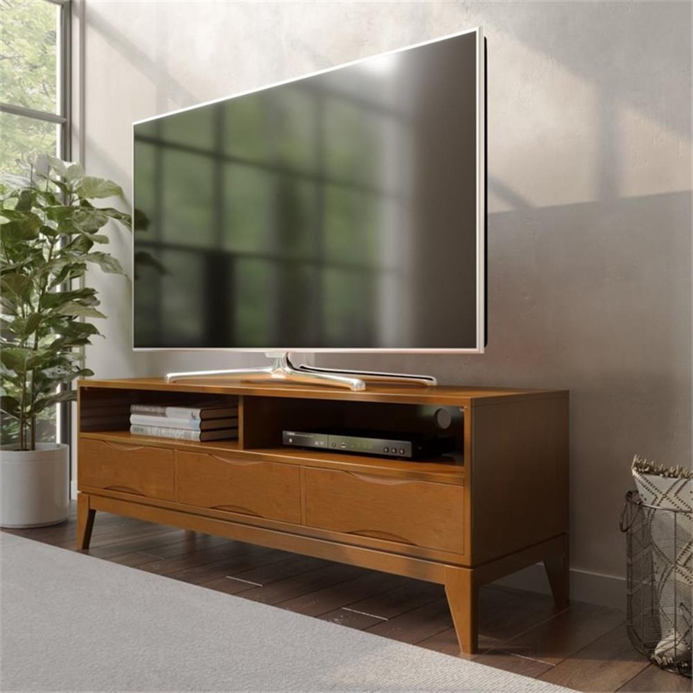 Simpli Home Harper Hardood 60"TV Media Stand in Teak Brown For TVs upto 65" - Picture 1 of 7