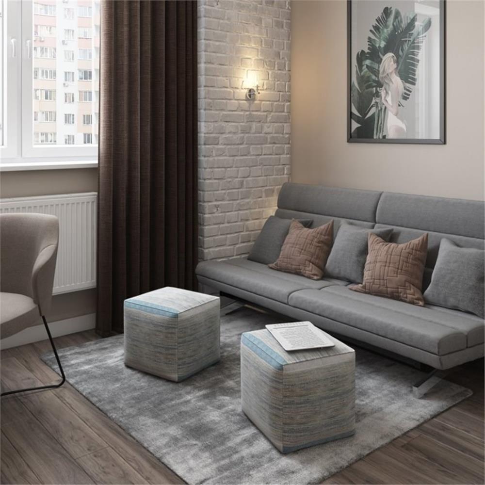 Simpli Home Naya Boho Cube Pouf in Blue Melange Cotton - Picture 1 of 6