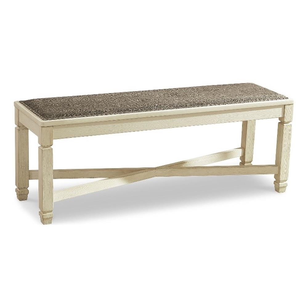 Ashley Bolanburg Large Upholstered Dining Bench in White and Brown
