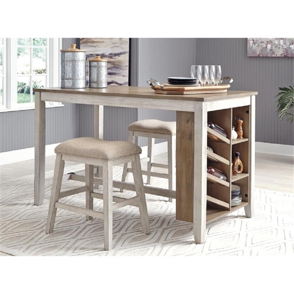 Ashley Skempton Counter Height Dining Table w/Wine Rack in White/Light Brown - Picture 2 of 10