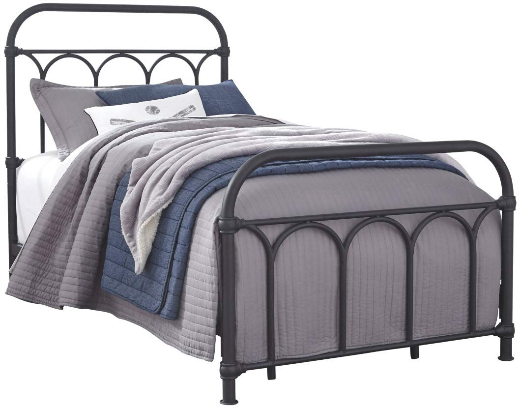 Ashley Furniture Nashburg Steel Metal Spindle Frame Twin Bed in Matte Black