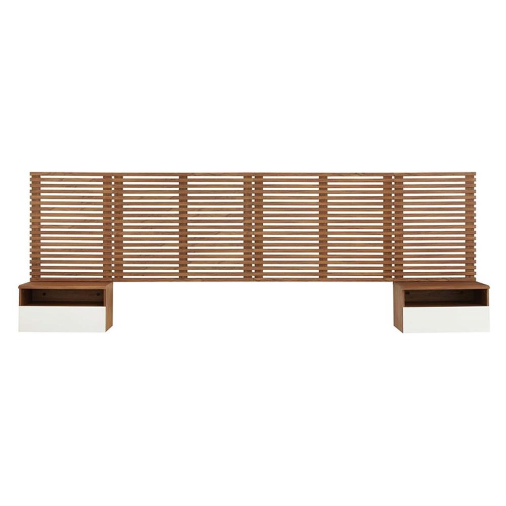 Modway Render Modern Wood King Headboard and Nightstands in Walnut