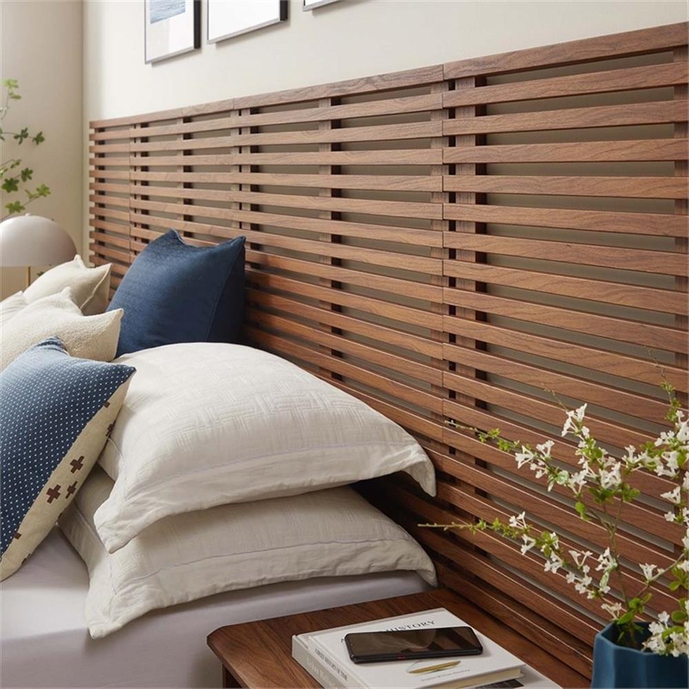 Modway Render Modern Wood King Headboard and Nightstands in Walnut