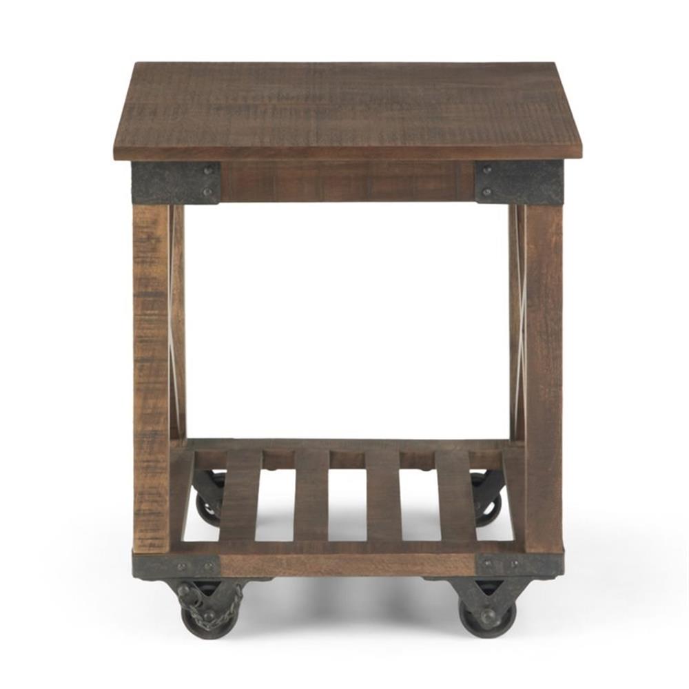 Pemberly Row Farmhouse Solid Wood End Table in Distressed Dark Brown ...