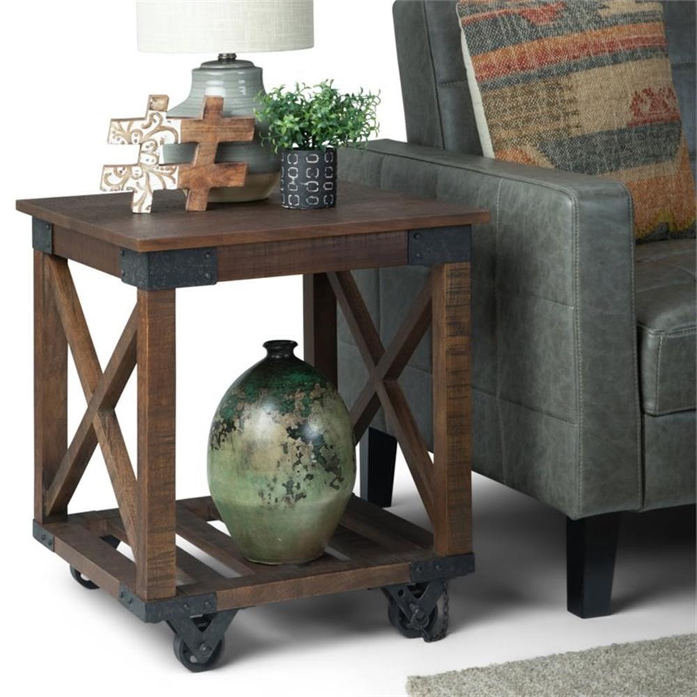 Pemberly Row Farmhouse Solid Wood End Table in Distressed Dark Brown ...