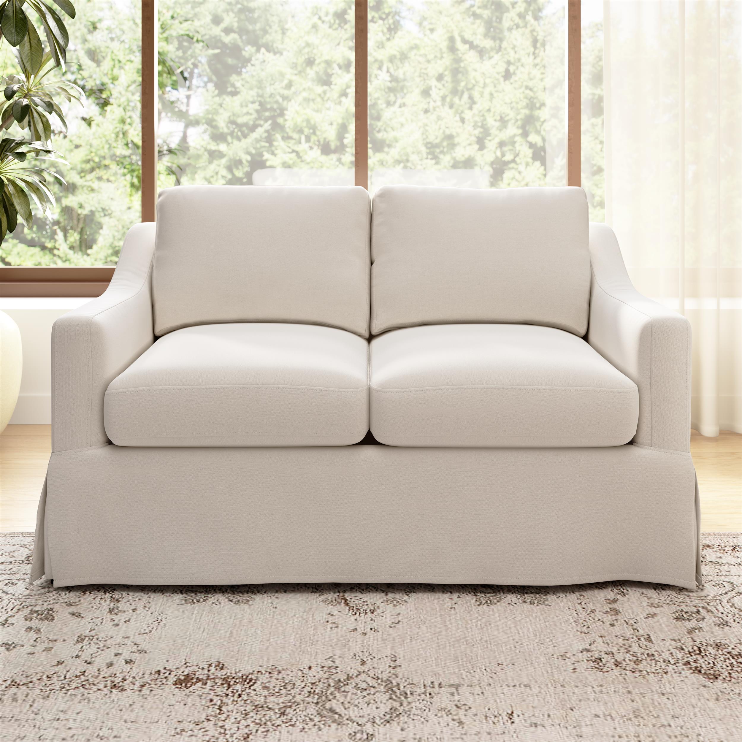 Harper 57W Loveseat with Slipcover - Ivory Basketweave Fabric