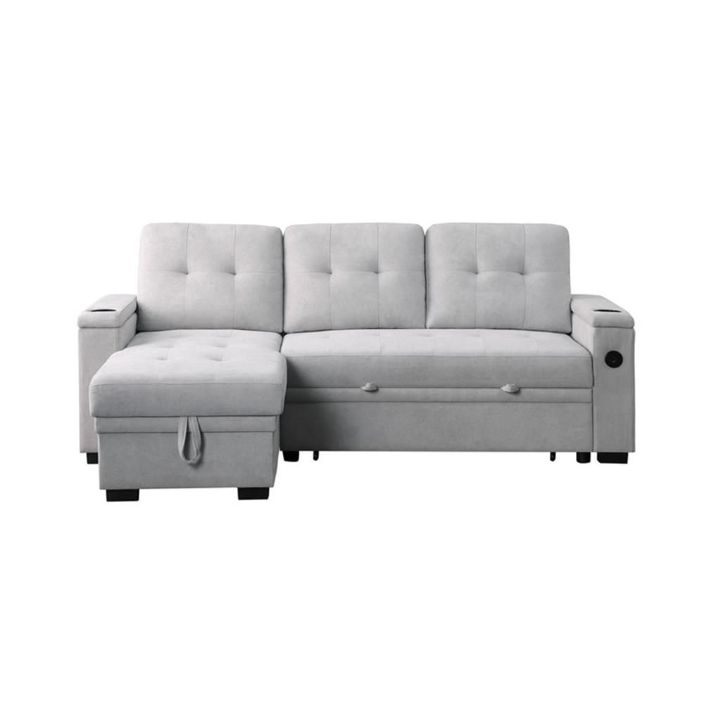 Ashlyn II 84"W Gray Reversible Sleeper Sofa w/ Storage USB Pocket Coil ...