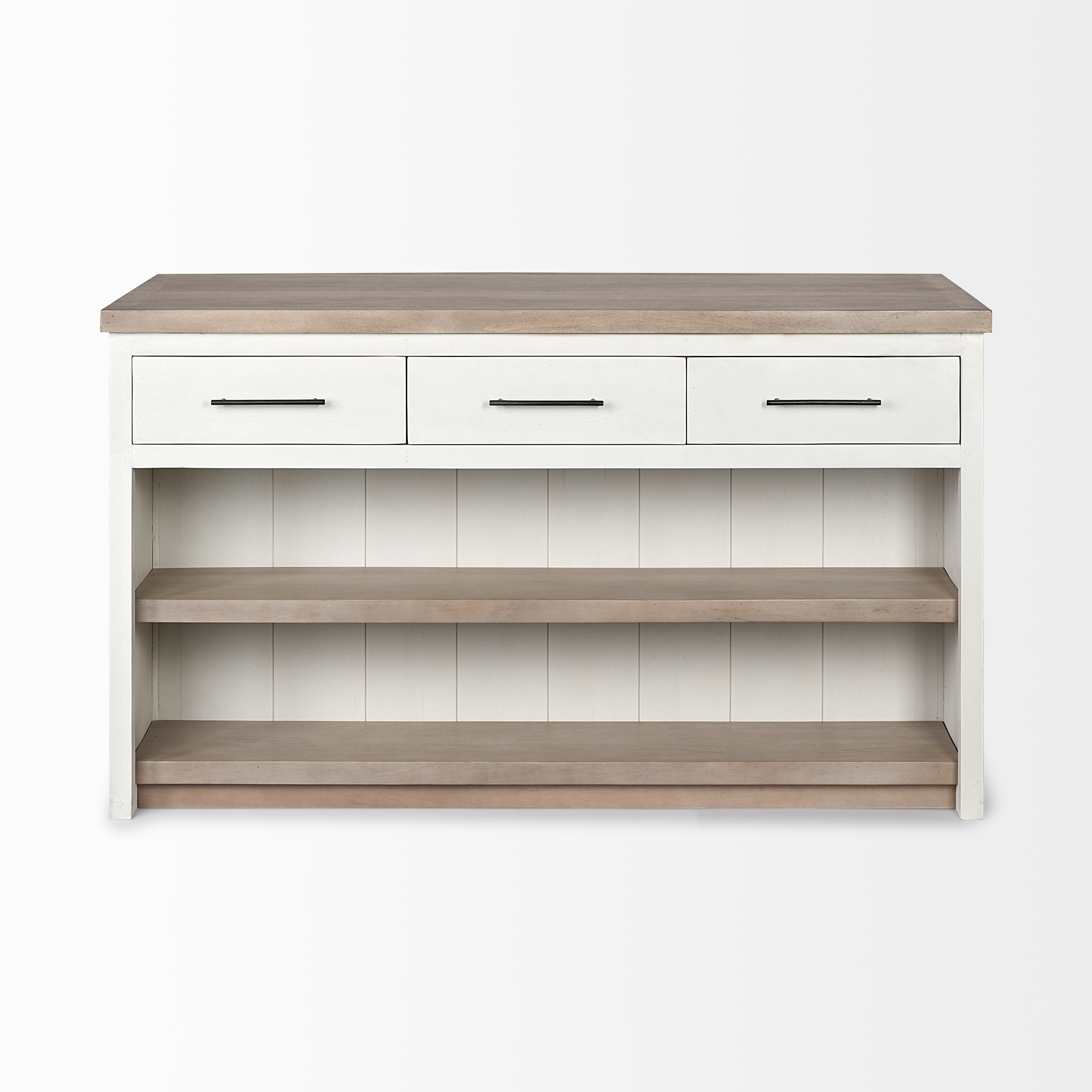 Mercana Fairview II Solid Wood Kitchen Island in White and Brown