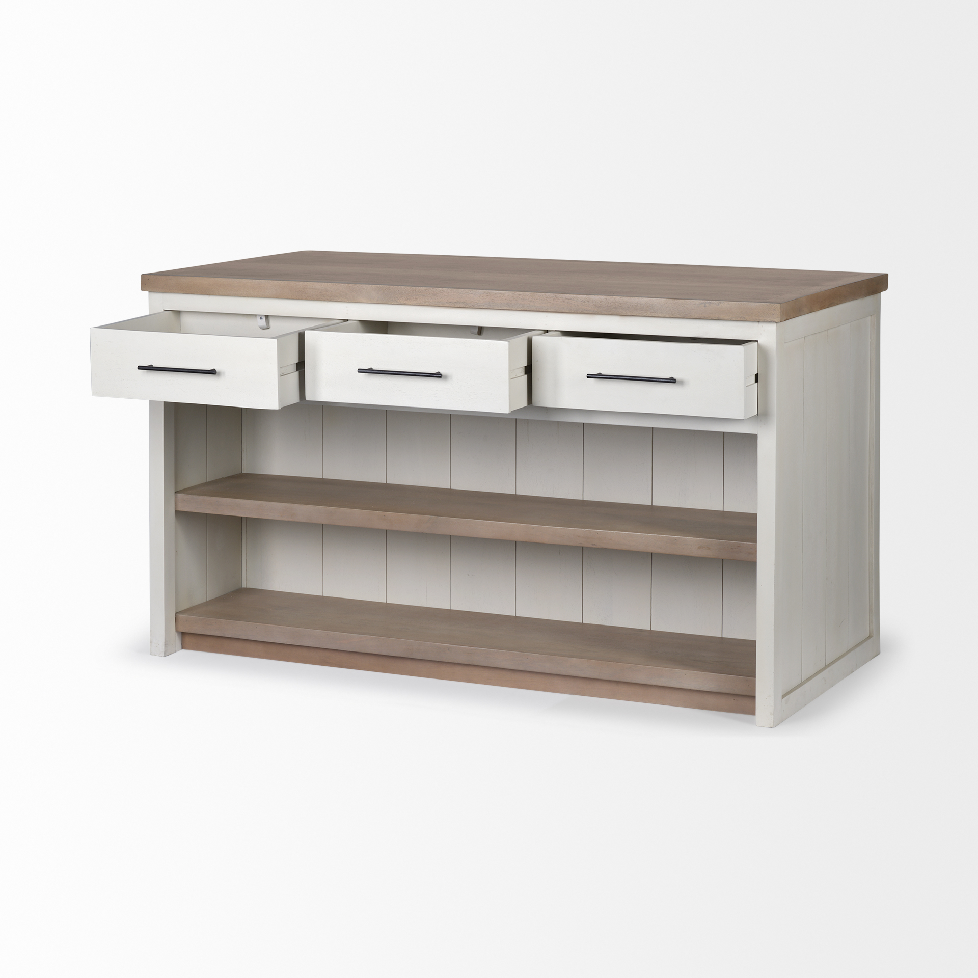 Mercana Fairview II Solid Wood Kitchen Island in White and Brown