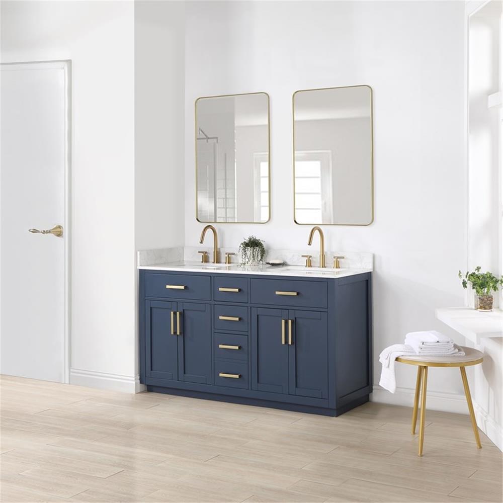 Gavino 60″ Wood Vanity in Royal Blue with Composite Stone Top no Mirror
