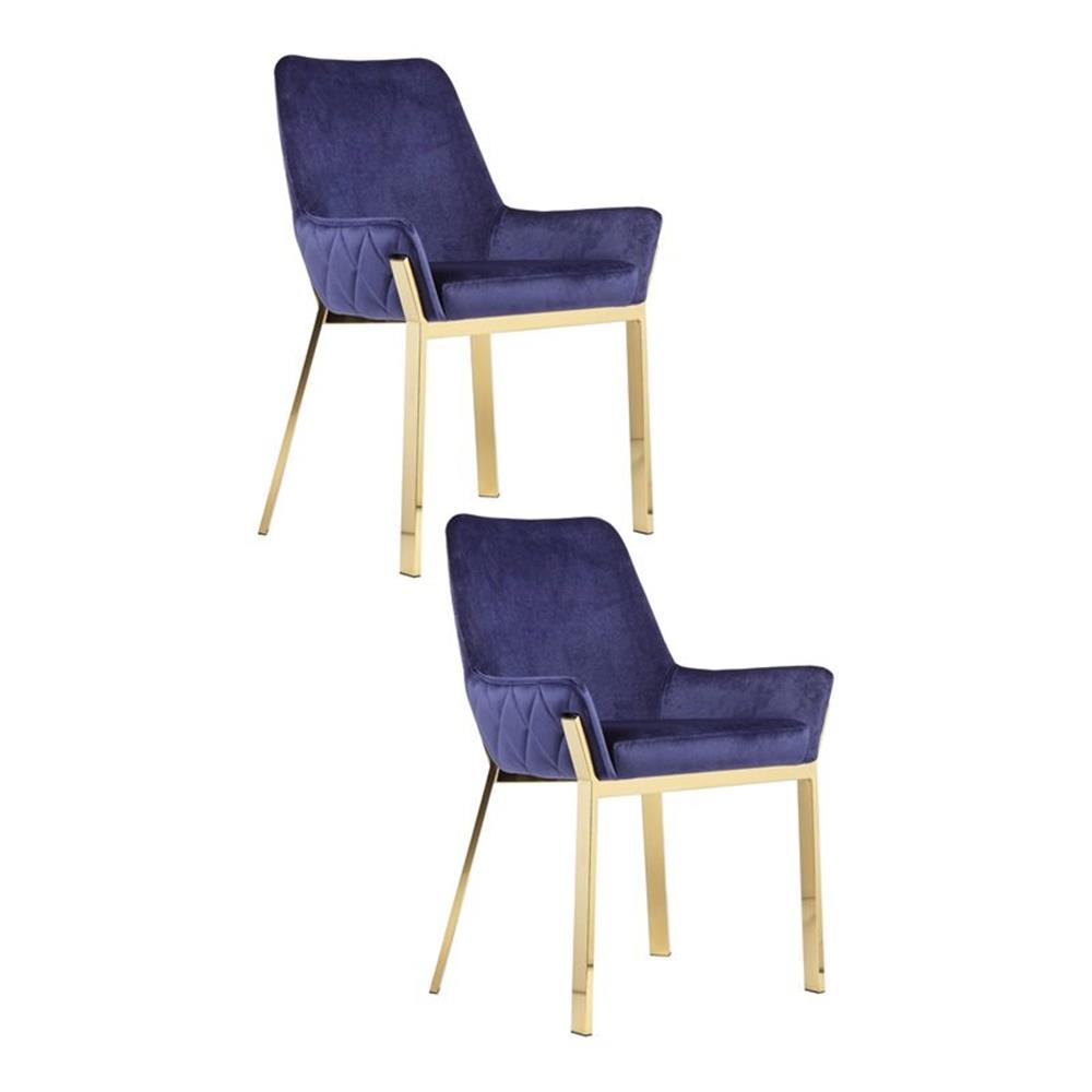 Pangea Home Hudson 19.3″ Steel & Velvet Tufted Chair in Navy & Gold (Set of 2)