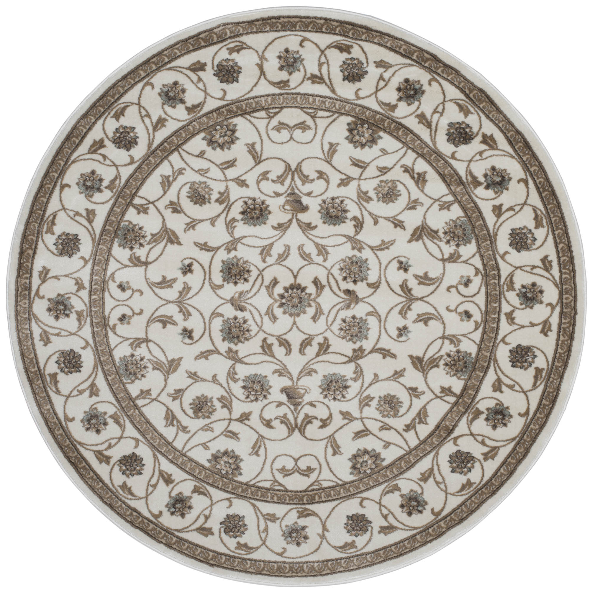 Radici USA Pisa Traditional Vine Floral Bone White 5’3″ Round Polypropylene A…