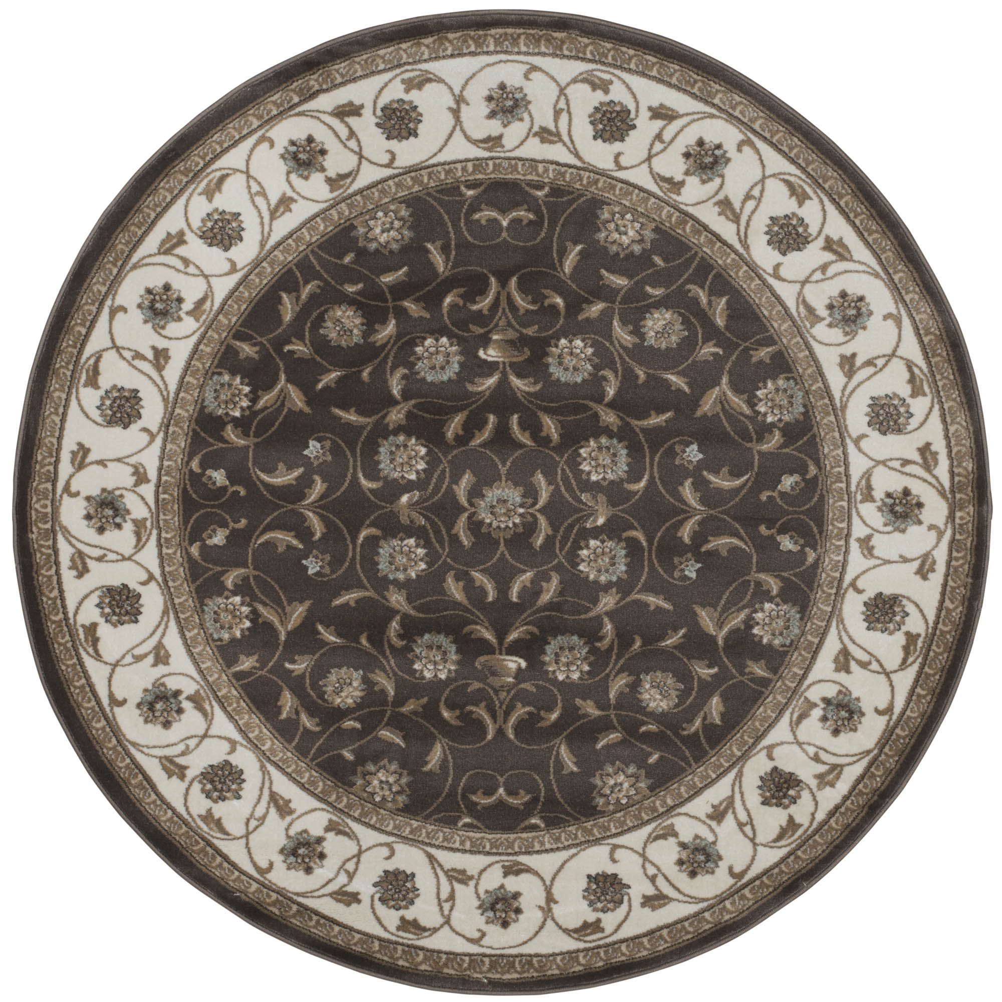 Radici USA Pisa Traditional Vine Floral Brown 5’3″ Round Polypropylene Area Rug