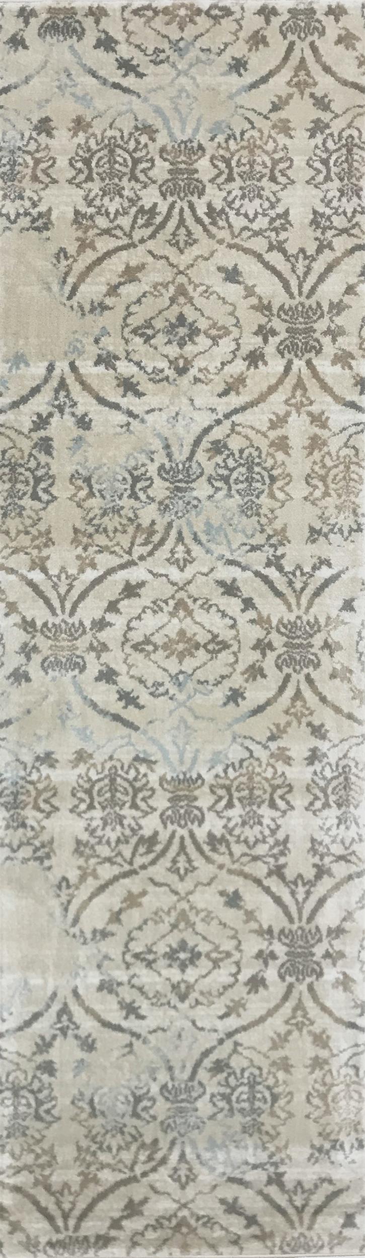 Radici USA Pisa Transitional Damask Beige Runner Polypropylene Rug 2’2″ x 7’7″