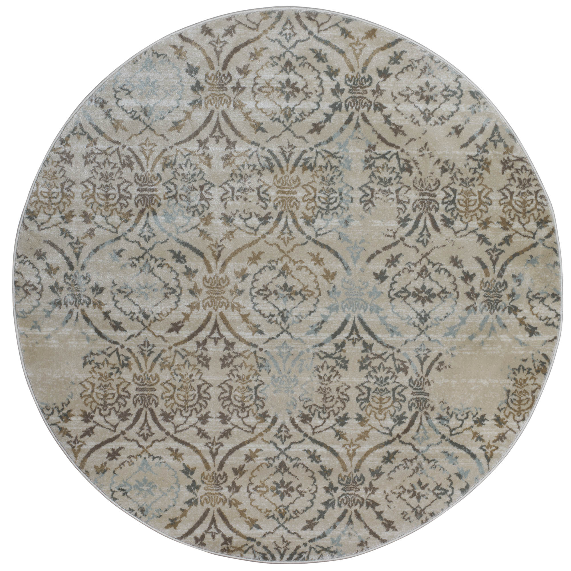 Radici USA Pisa Transitional Damask Beige 5’3″ Round Polypropylene Area Rug
