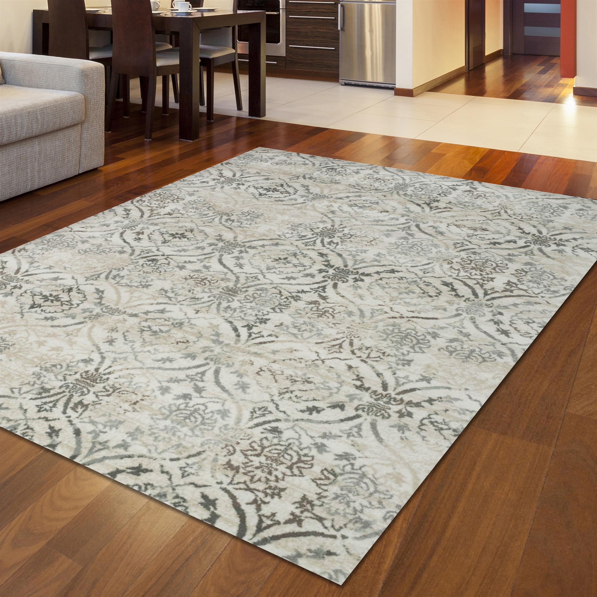 Radici USA Pisa Transitional Damask Bone White Rectangular Polypropylene Area…