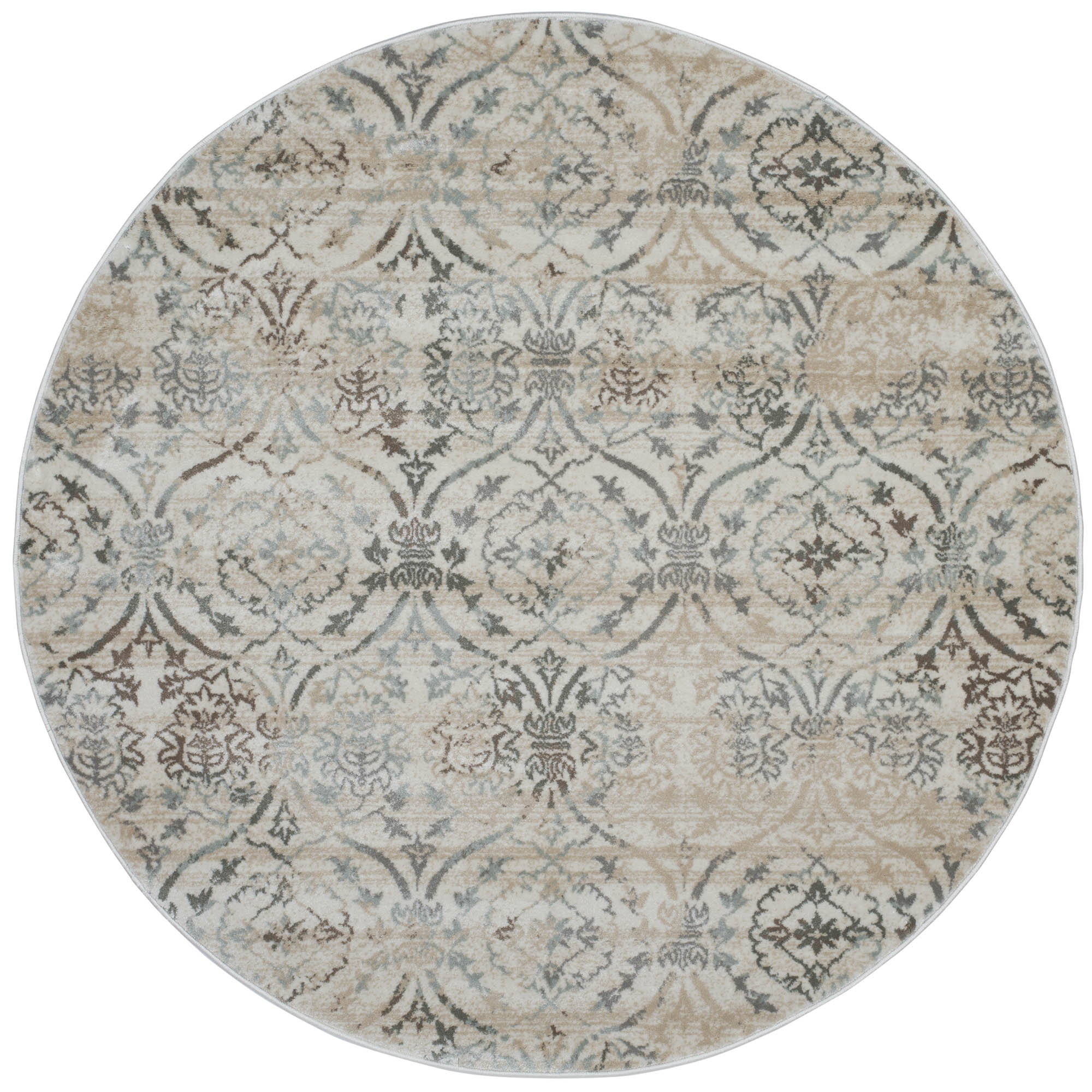 Radici USA Pisa Transitional Damask Bone White 5’3″ Round Polypropylene Area Rug