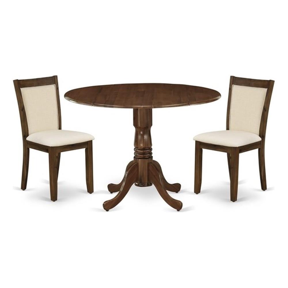 East West Furniture 3-Piece Kitchen Set in Antique Walnut/Light Beige