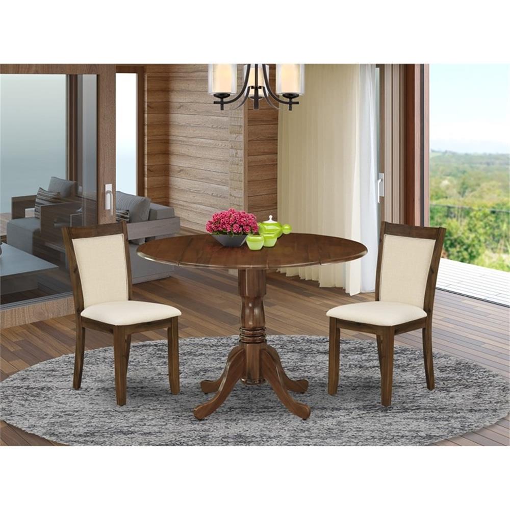East West Furniture 3-Piece Kitchen Set in Antique Walnut/Light Beige