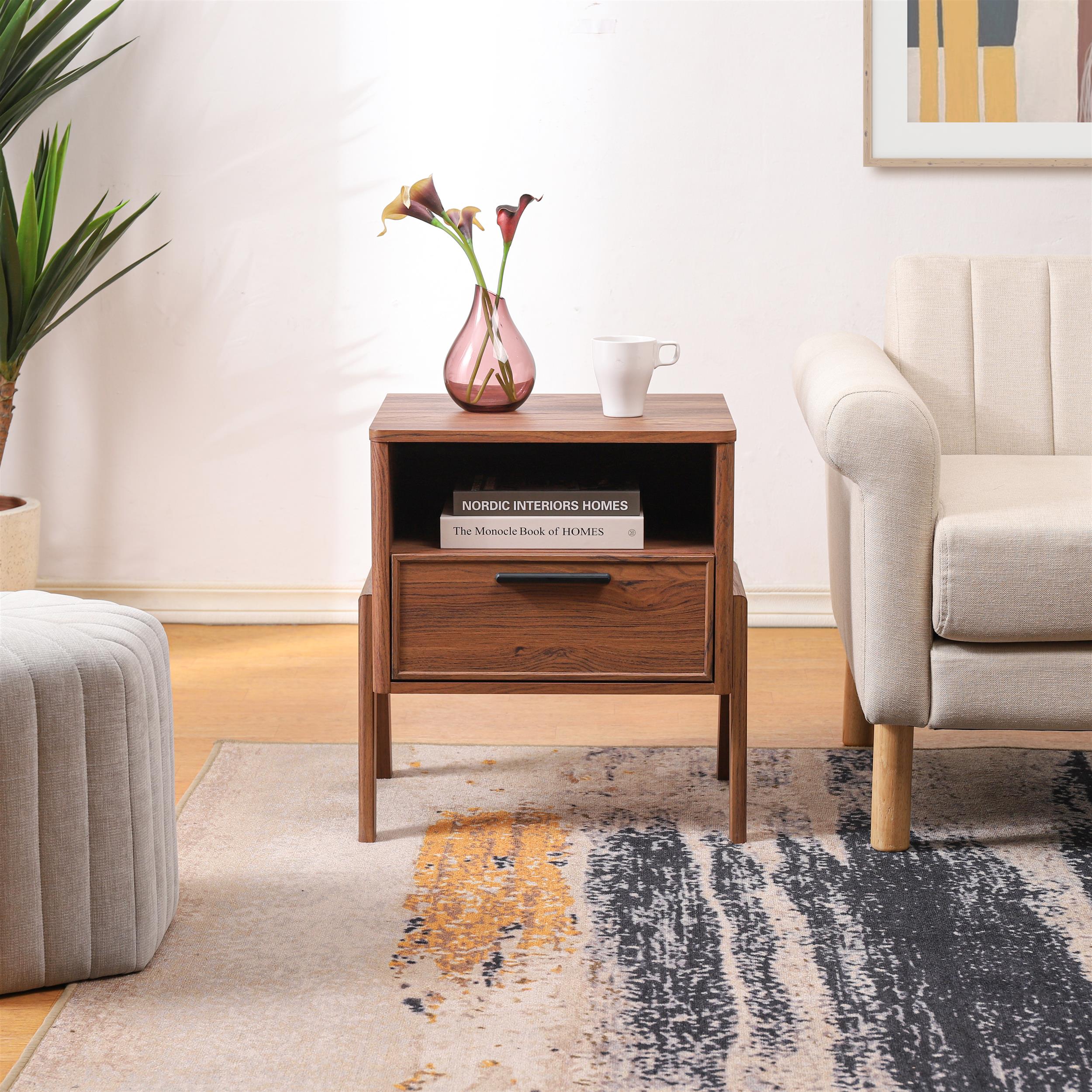 New Pacific Direct Heaton Side Table 1 Drawer in Walnut