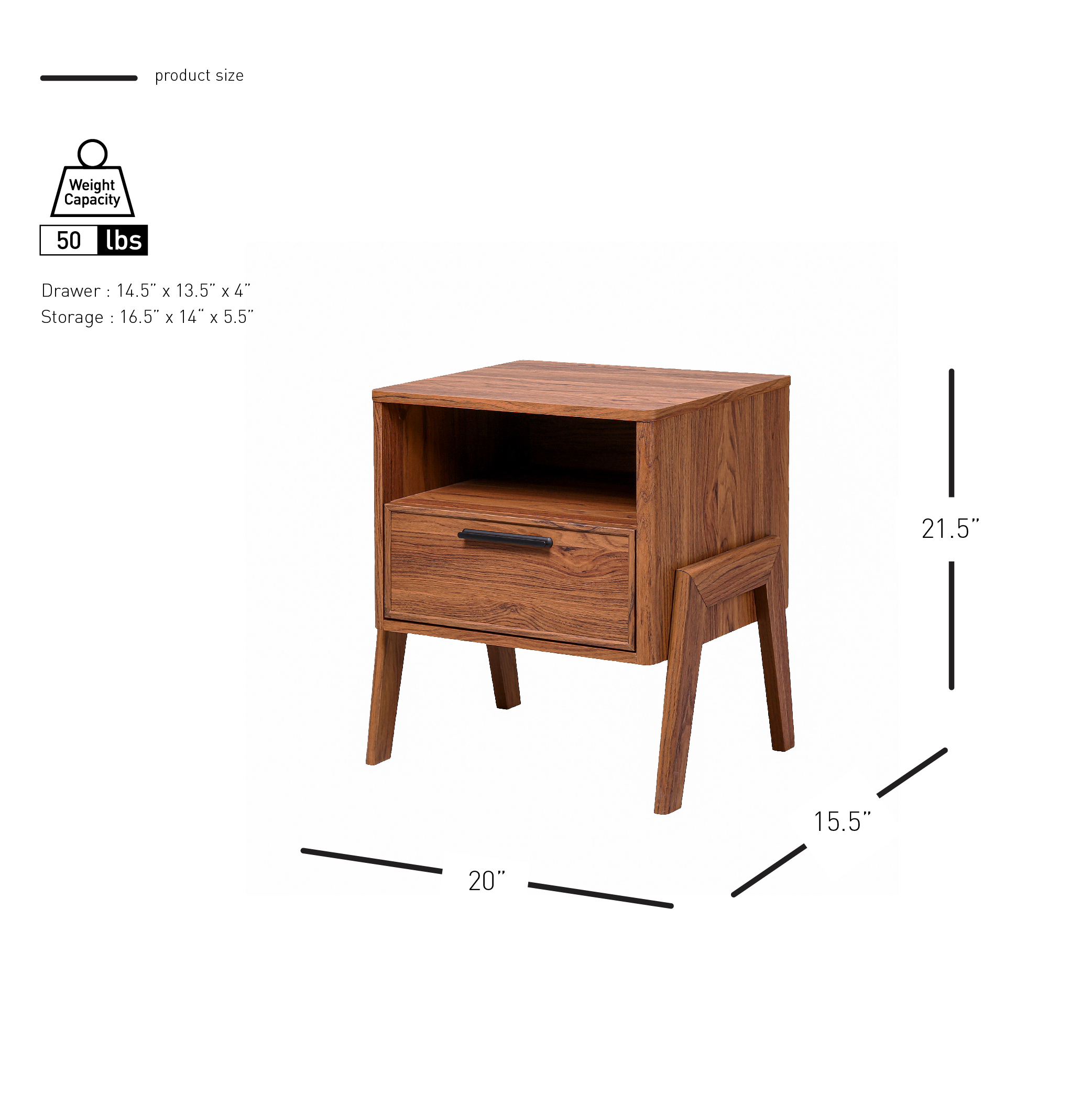 New Pacific Direct Heaton Side Table 1 Drawer in Walnut