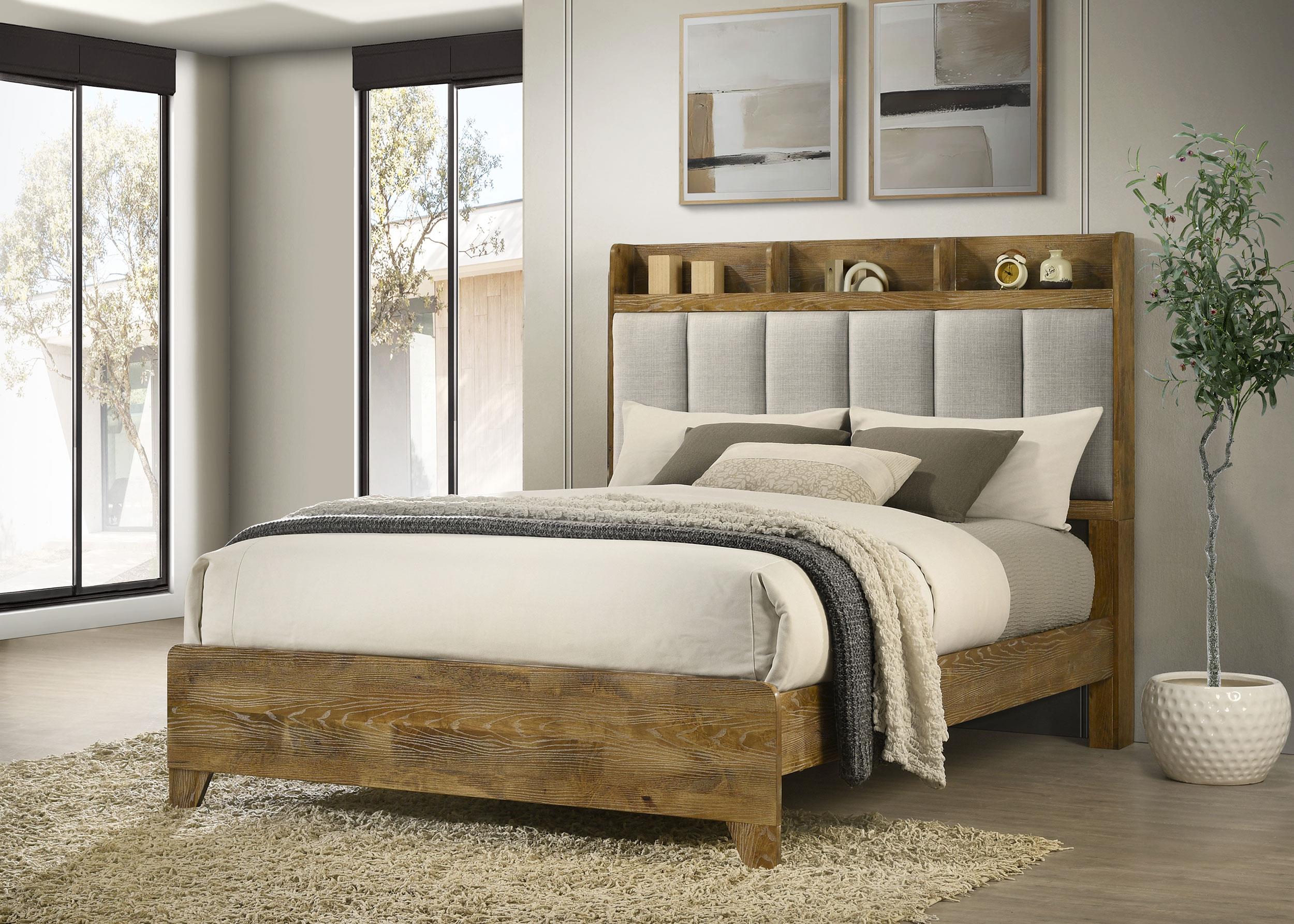 Coaster Henderson 57" Rustic Wood Eastern King Bookcase Bed in Medium Oak/Gray product image view 2
