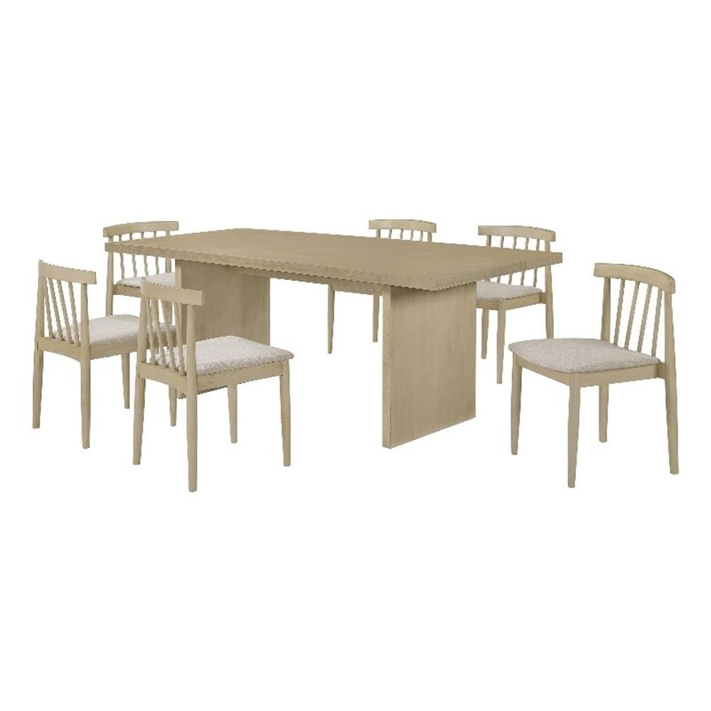 Coaster Decker 7-Piece 82-Inch Fabric and Wood Dining Set in Wheat/Natural Oak