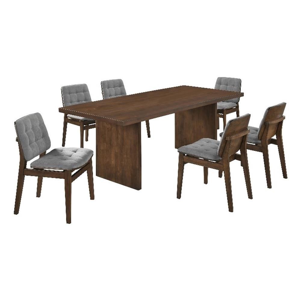 Coaster Decker 7-Piece 82″ Velvet and Wood Dining Set in Gray/Walnut
